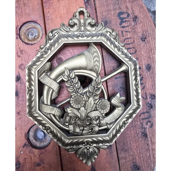 Music Instruments Vintage 1976 Homco Gold Wall Decor Plaques Hollywood Regency - Picture 3 of 6